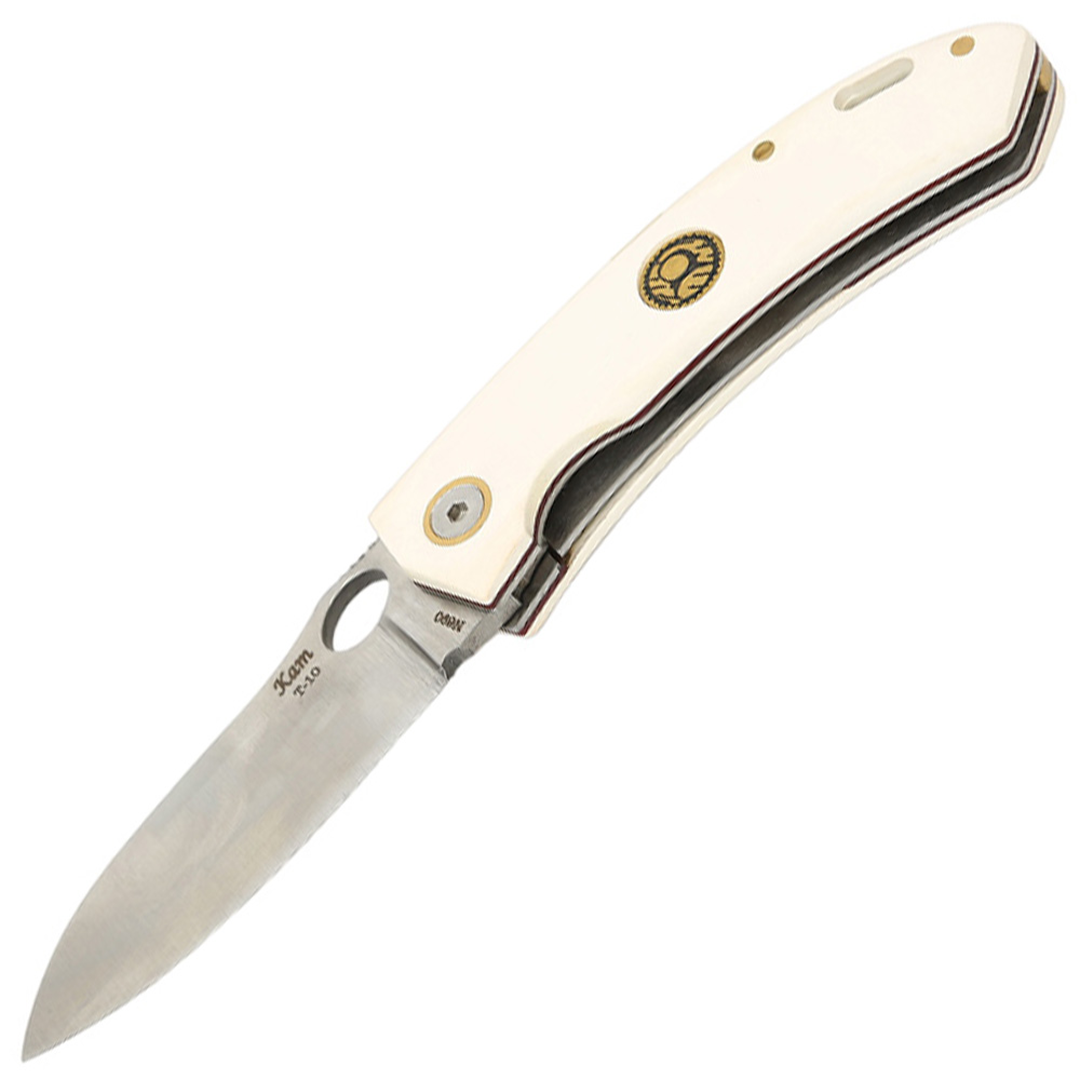 Kam Knife - T10 -  D2 Steel - White Handle - Pocket Knife