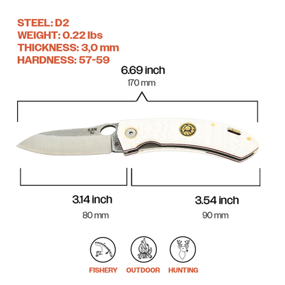 Kam Knife - T10 -  D2 Steel - White Handle - Pocket Knife