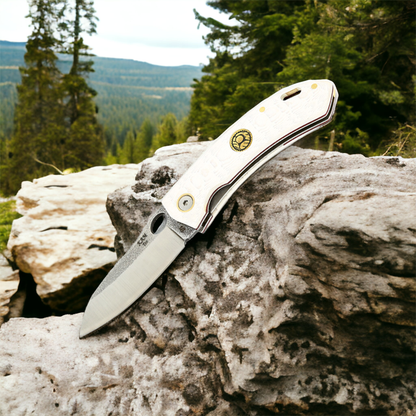 Kam Knife - T10 -  D2 Steel - White Handle - Pocket Knife