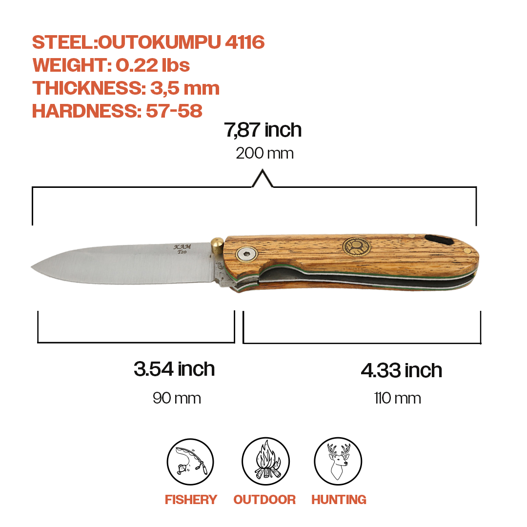 Kam Knife - T20 - 4116 Steel - Zebrano Handle - Pocket Knife