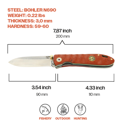 Kam Knife - T20 - N690 Steel - Red Inlay Handle - Pocket Knife