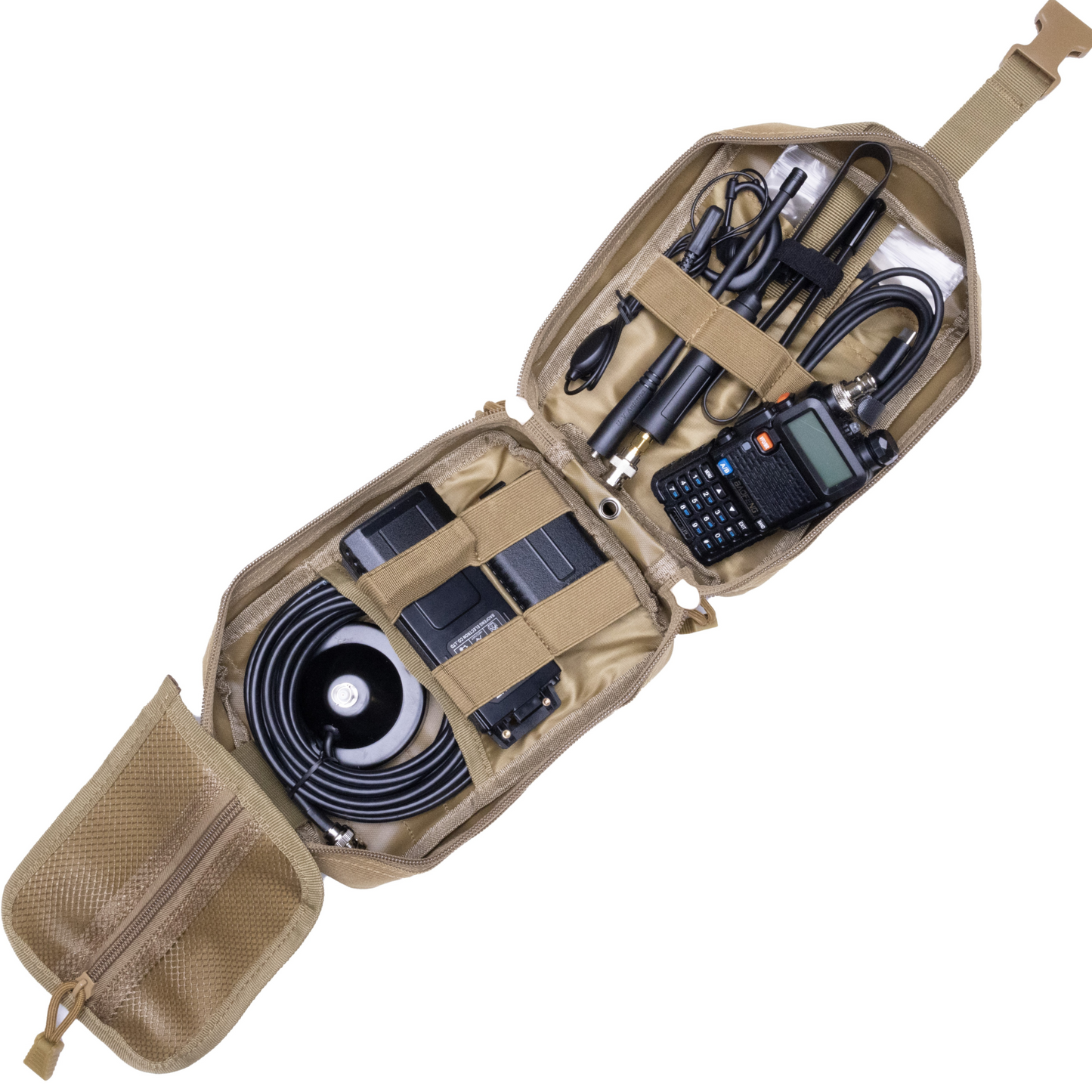 Radio Go Bag for Vehicles with Baofeng UV5R Programmed Radio and accessories in a MOLLE bag.