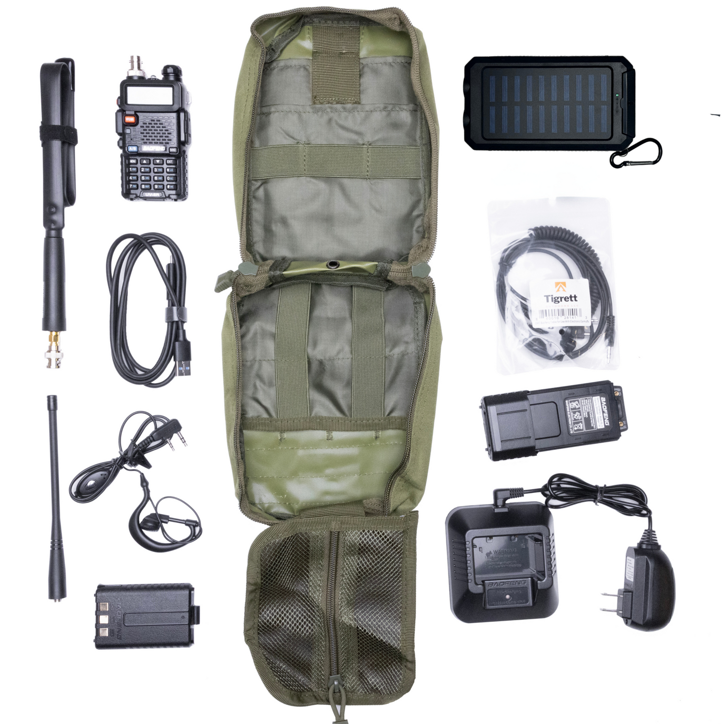 UV5R 8 watt Programmed Radio Bugout Kit with Solar Charger in MOLLE Bag