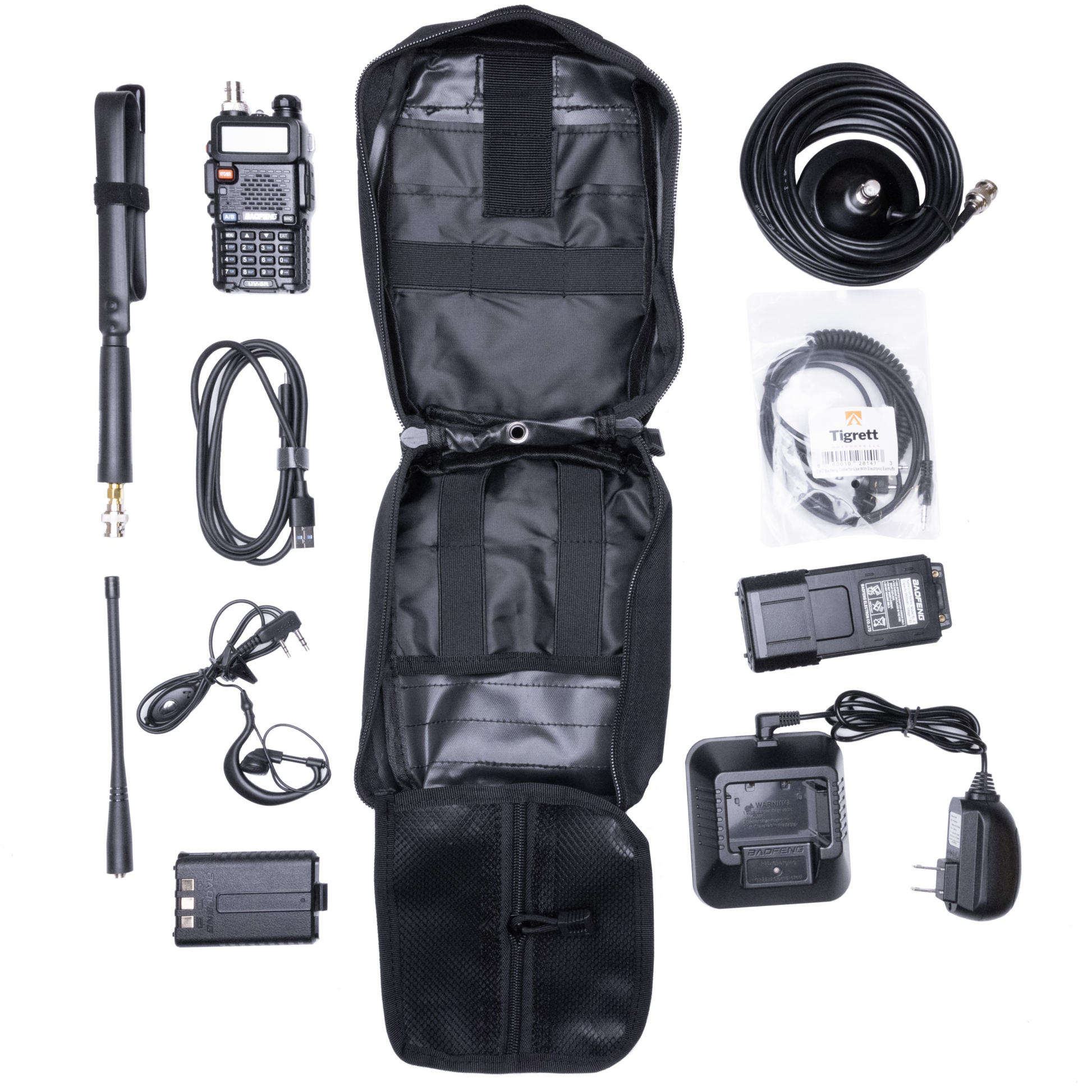 Radio Go Bag for Vehicles with Baofeng UV5R Programmed Radio and accessories.