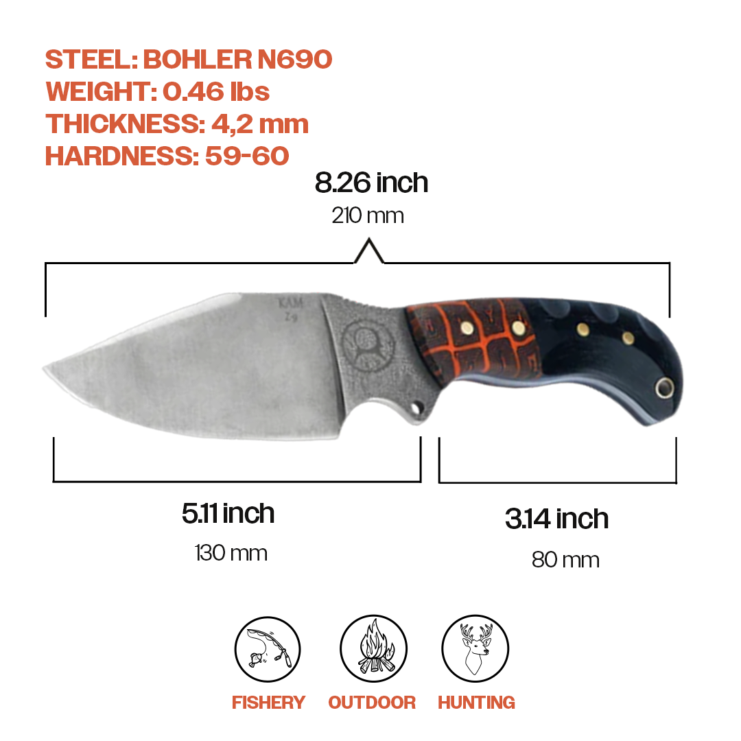 Kam Knife - Z9 - N690 Steel - Orange G Micarta Black Handle - Fixed Blade