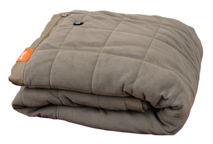 Zen Portable Heated Blanket, rechargeable and foldable for travel, provides quick warmth with three heat settings.