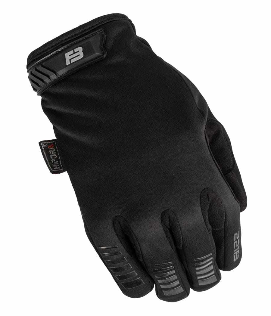 Black thermal waterproof gloves with smart-touch fingertips and contoured fit.