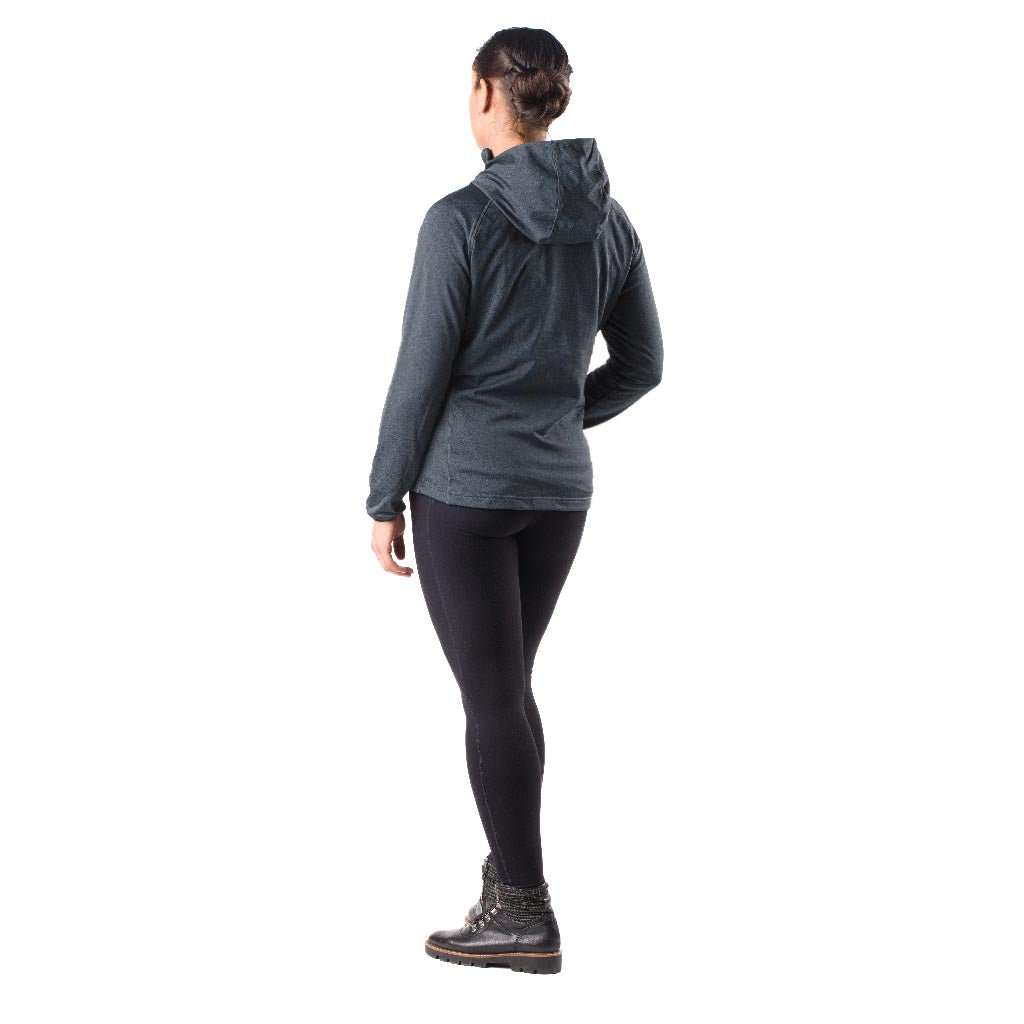 Apex Womens Heated Tech Hoodie in Coal Black, featuring a lightweight, flexible design with customizable heat settings.