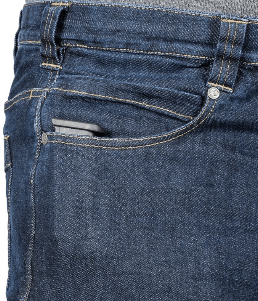 Close-up view of Asset Tactical Jeans pocket detail, featuring stylish stitching and durable fabric.