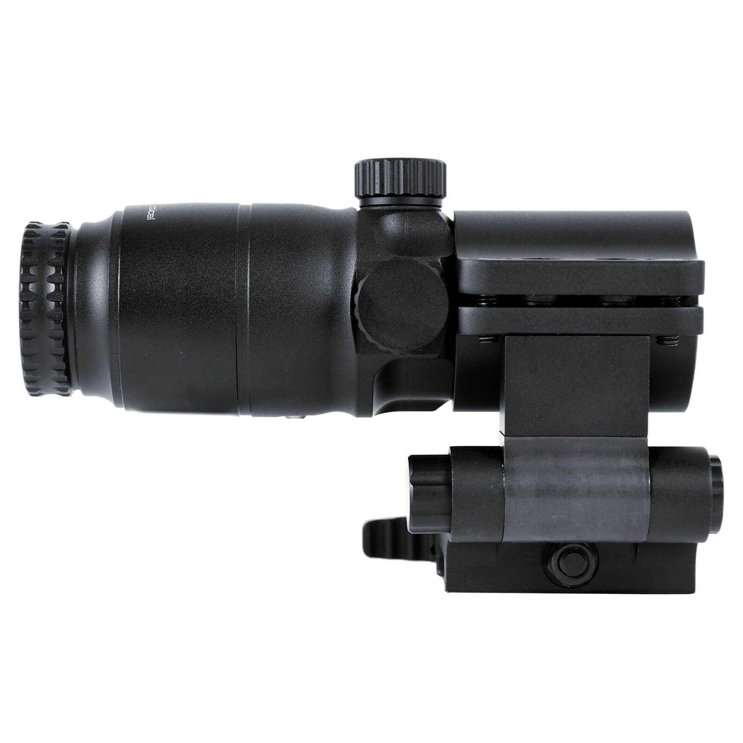 4x magnified red dot with laser sight kit, black anodized finish, includes red dot and 4x magnifier.