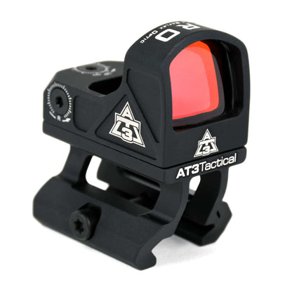 ARO Micro Red Dot Reflex Sight with Riser Mount, compact and versatile optic for rifles and pistols by AT3 Tactical.