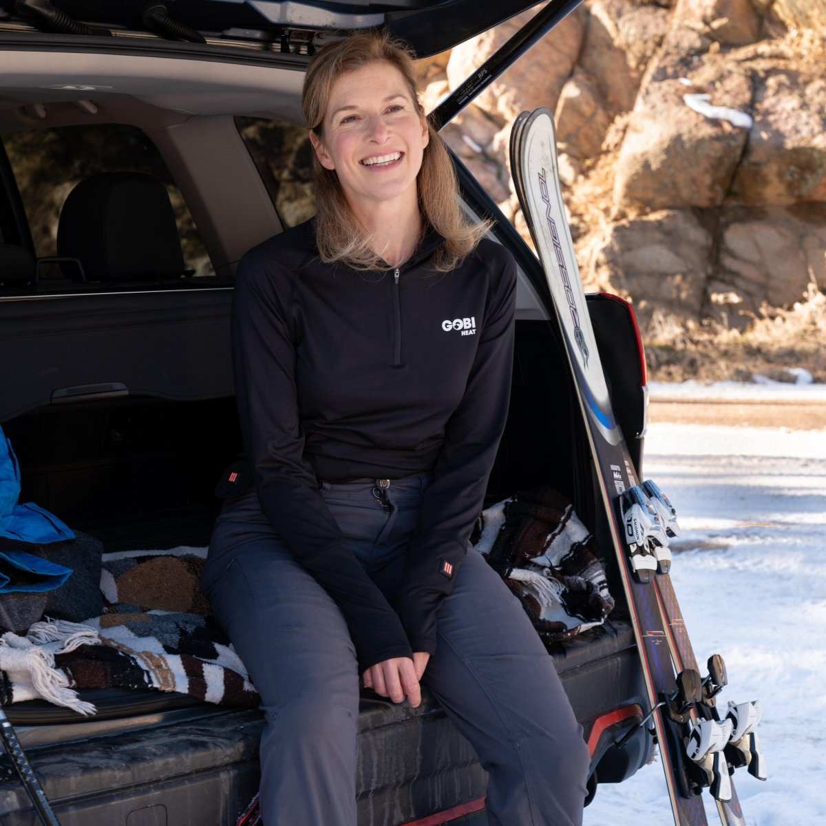 Basecamp Womens Heated Base Layer Shirt for winter activities.