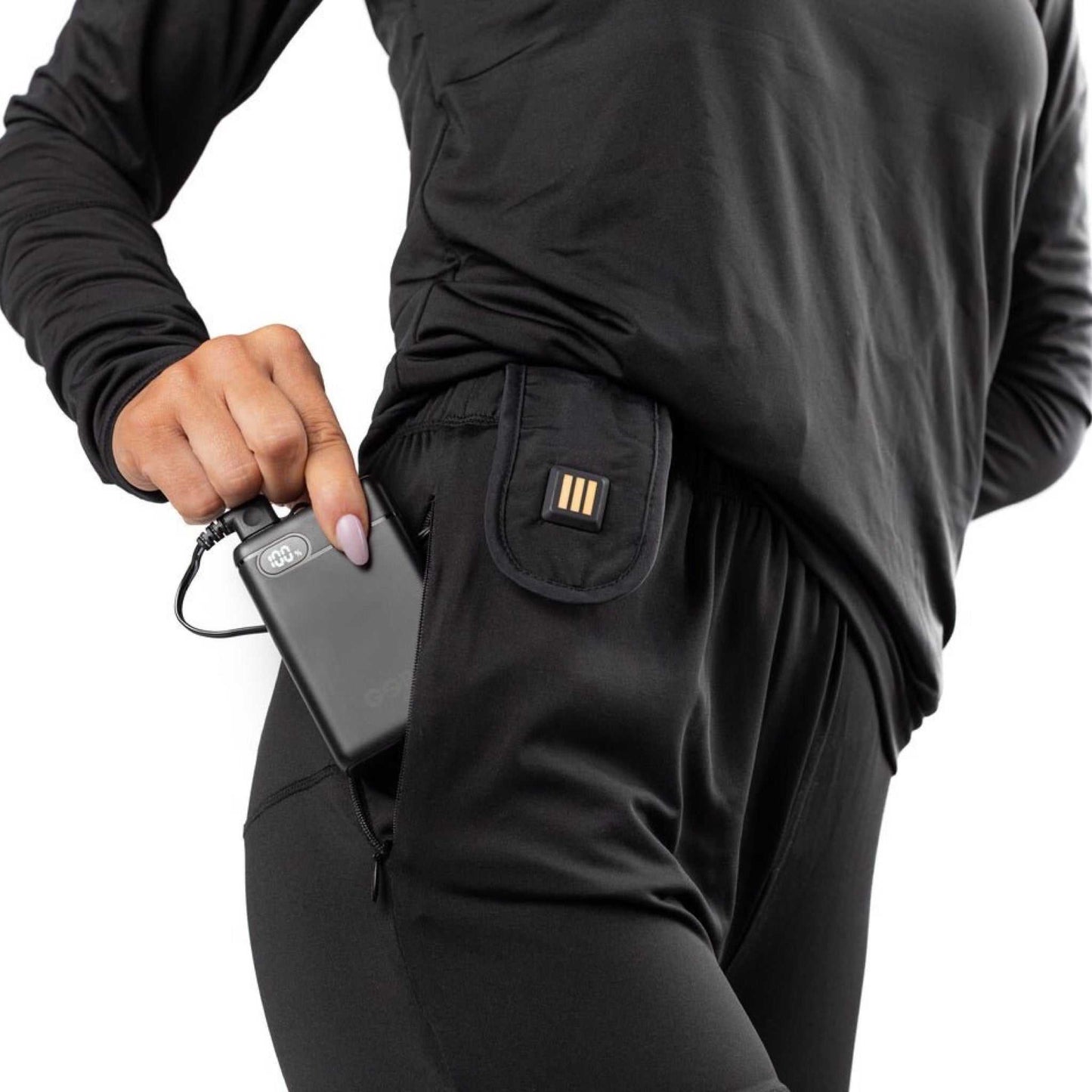 Basecamp Womens Heated Baselayer Pants with conductive thread technology and customizable heat settings.