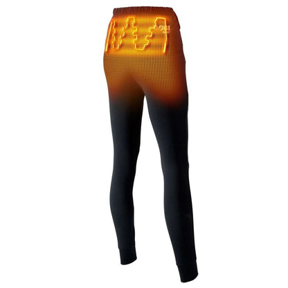 Basecamp Womens Heated Baselayer Pants with orange heat zones on thighs and glutes in black fabric.