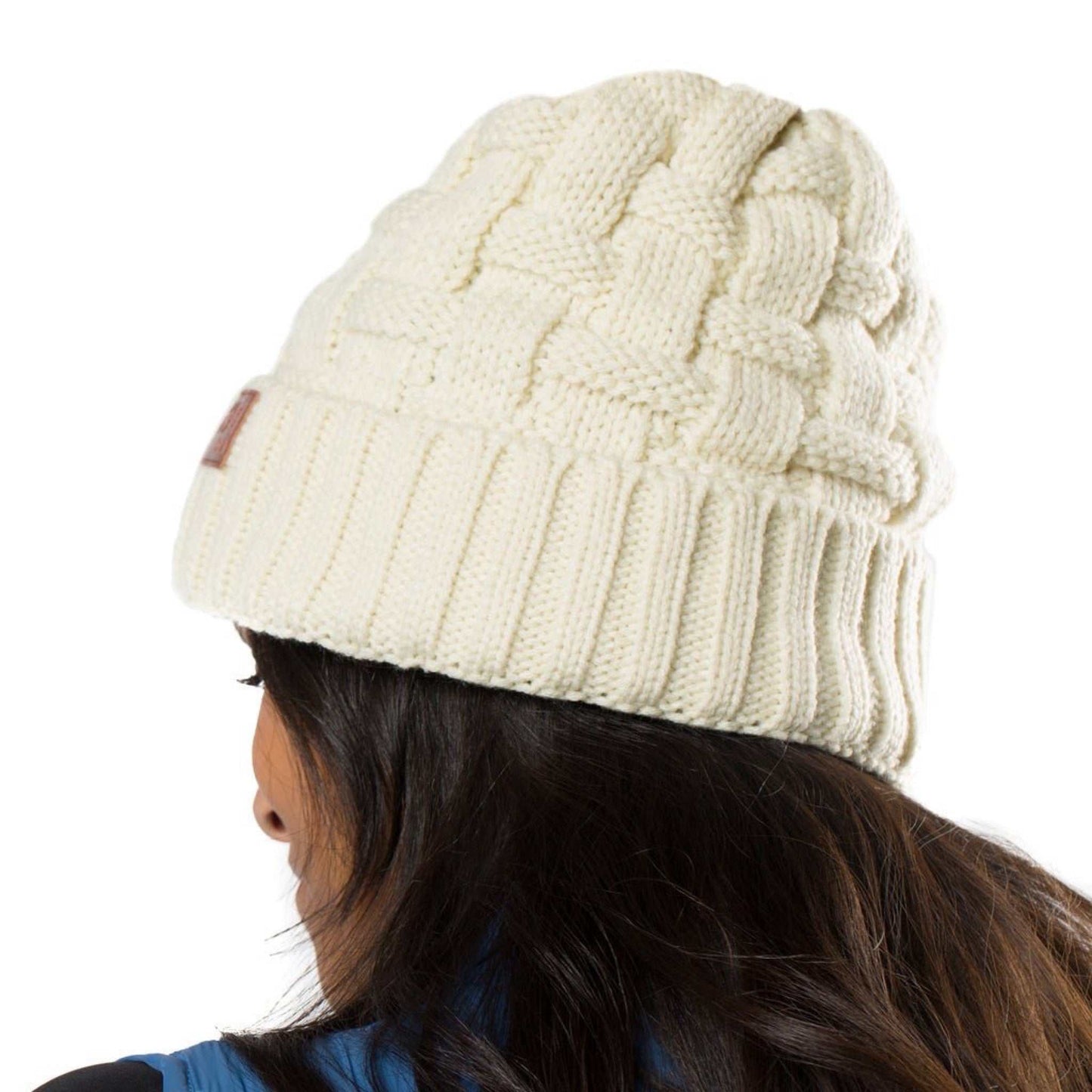 Crest Womens Heated Beanie in white knit design.