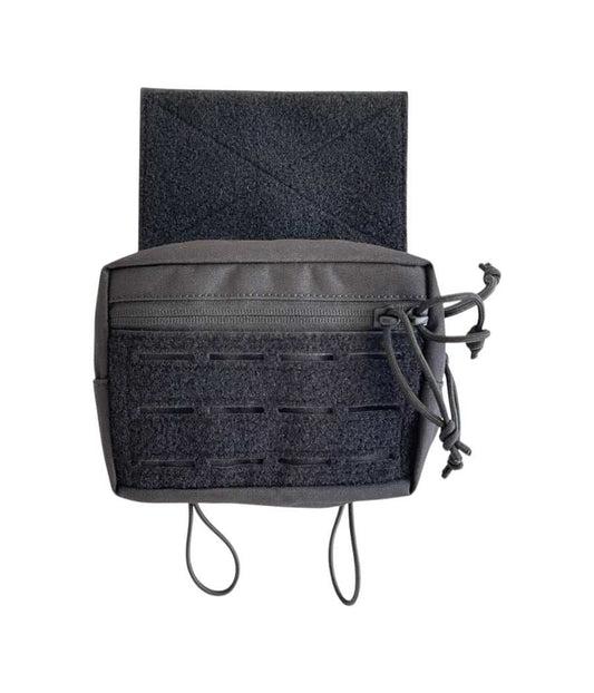 DA-2 Lower Accessory Pouch attached to gear with laser-cut MOLLE, dual compartments, and elastic straps.