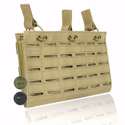 Multi Rifle Triple Magazine Pouch with Laser Cut MOLLE slots for stability and adjustable shock cord, crafted from durable nylon in black, olive, or tan.