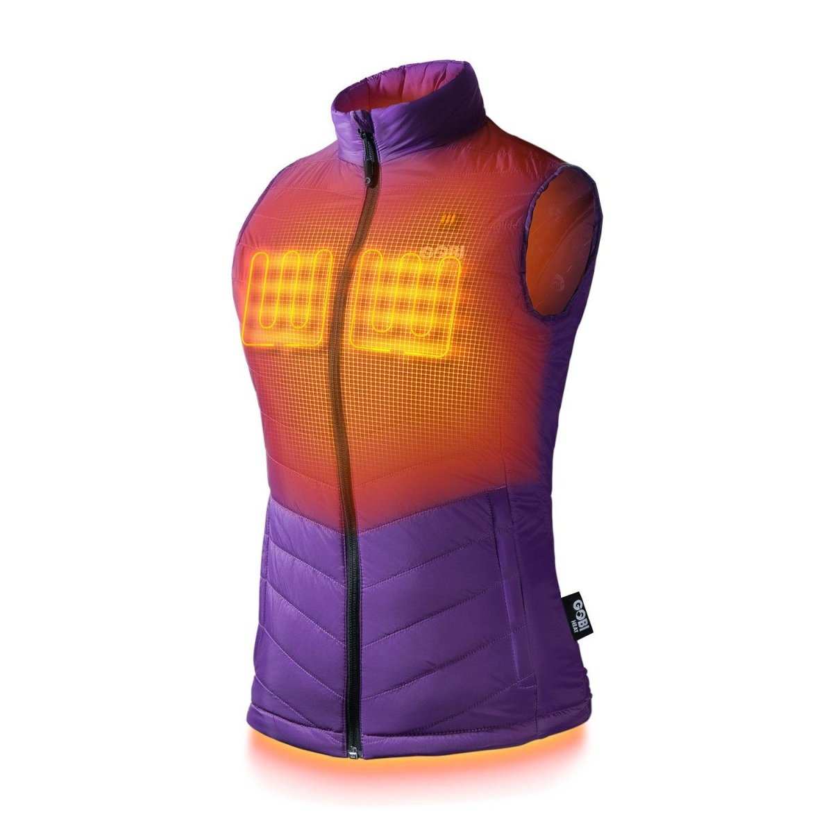 Women's Dune Heated Vest in Plum, featuring conductive thread heating elements.