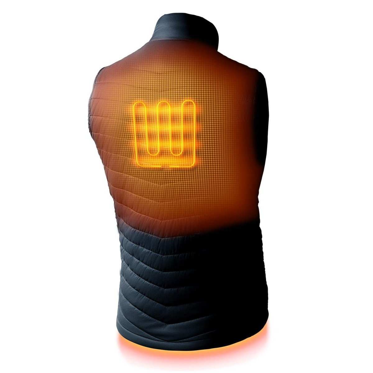 Dune Mens Heated Vest with conductive heating, lightweight nylon, and USB charging.