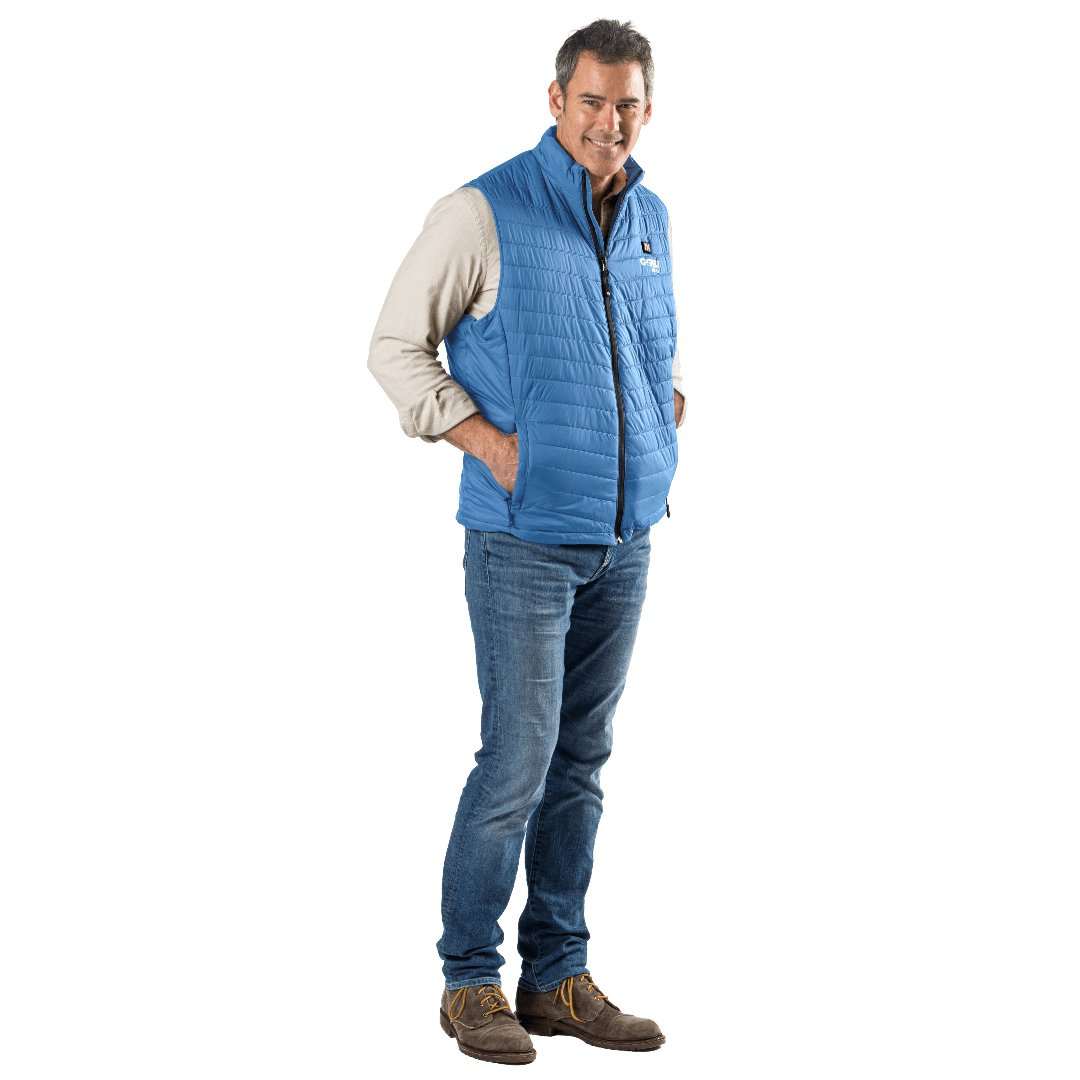 Dune Mens Heated Vest in blue, lightweight and abrasion-resistant with electric warmth.