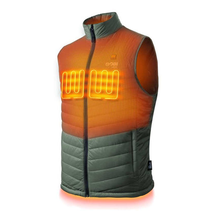 Dune Mens Heated Vest with electric warmth and USB charging feature in green.