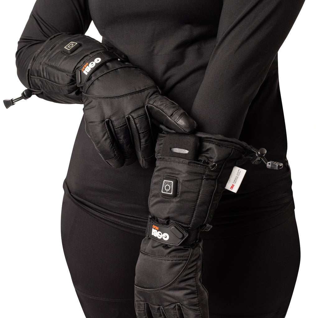 Epic Heated Gloves with adjustable heat settings and Etip fingers, designed for warmth and functionality.