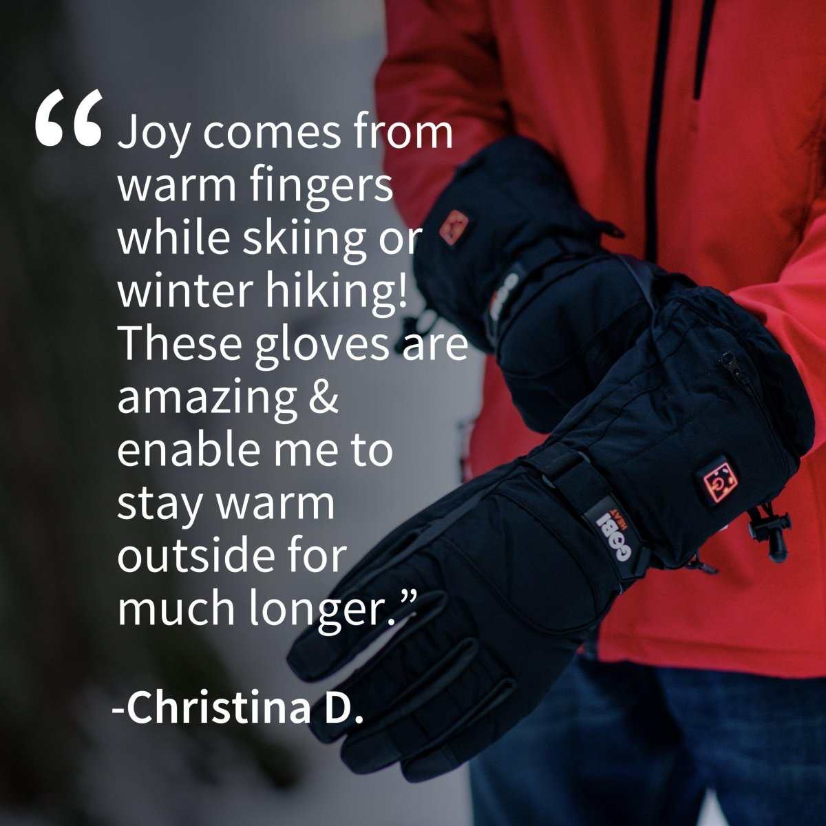 Epic Heated Gloves keep fingers warm with heating elements and Etip technology.