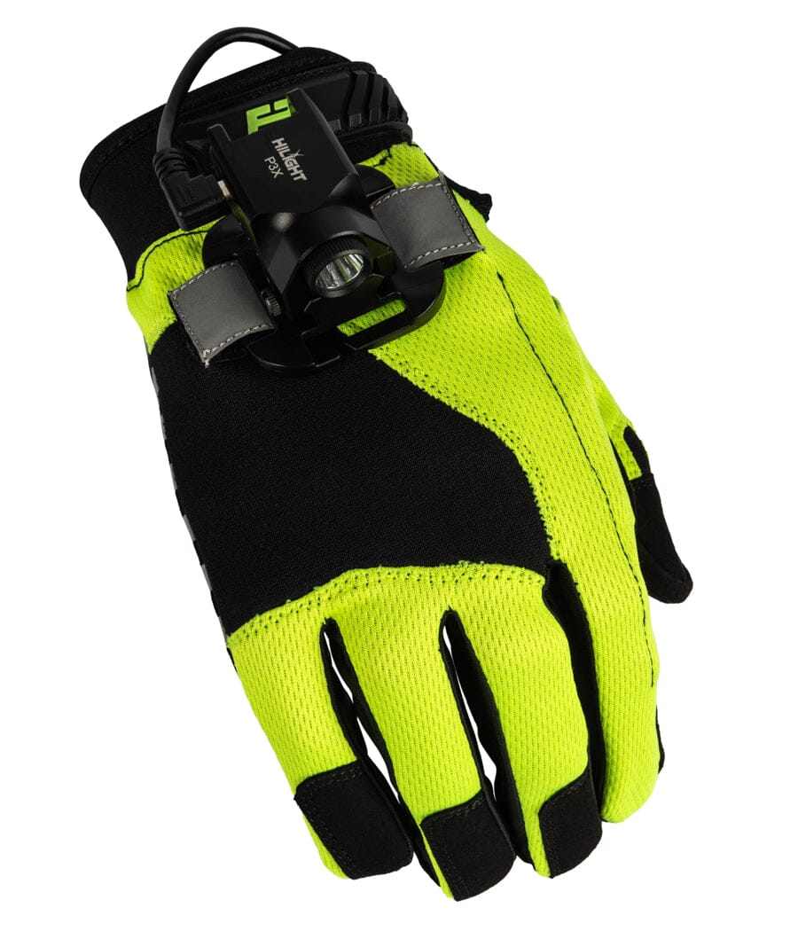 Exxtremity Patrol Gloves 2.0 with LED flashlight attachment, touch-screen compatible, high-quality nylon and synthetic leather.