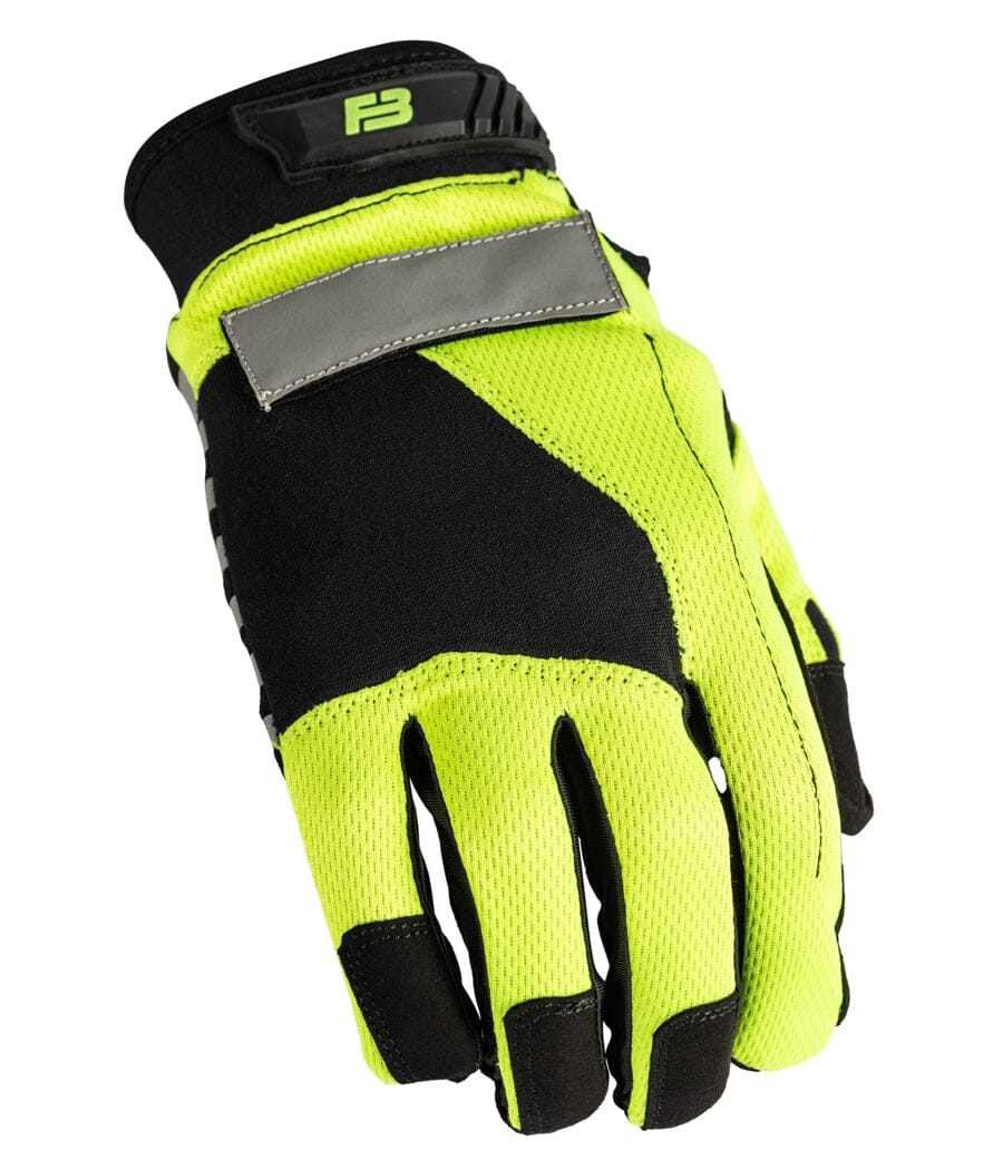 Exxtremity Patrol Gloves 2.0 in bright yellow and black with hook and loop fasteners.