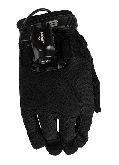 Exxtremity Patrol Gloves 2.0 with flashlight attachment, smart-touch fingertips, and durable nylon shell.