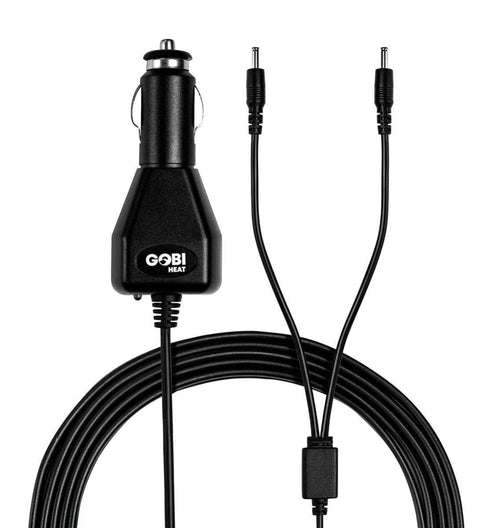 Car dual charger for Gobi Heat glove batteries with dual split connection.