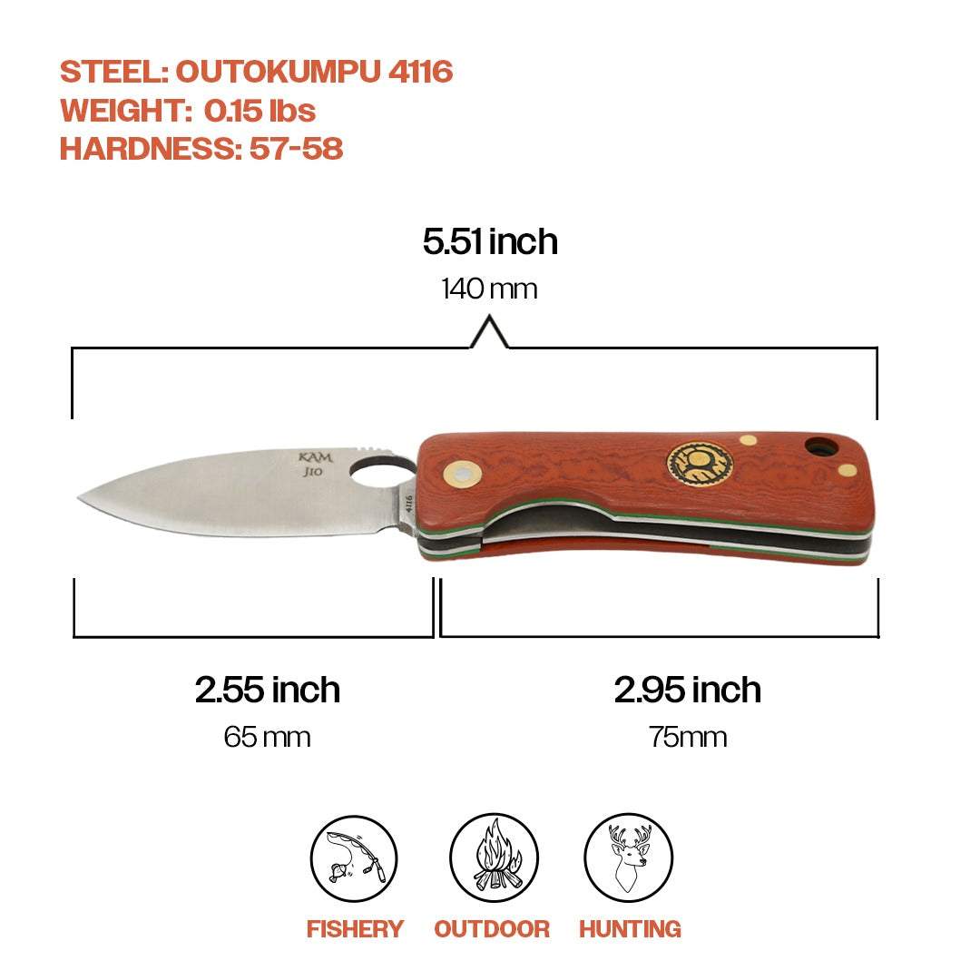 Kam Knife – J10 - 4116 Steel - Red Inlay Handle - Pocket Knife