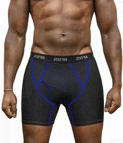 Black Maxx-Dri RFX Boxer Briefs with blue accents, ultra-soft and breathable fabric, anti-odor protection, size M.