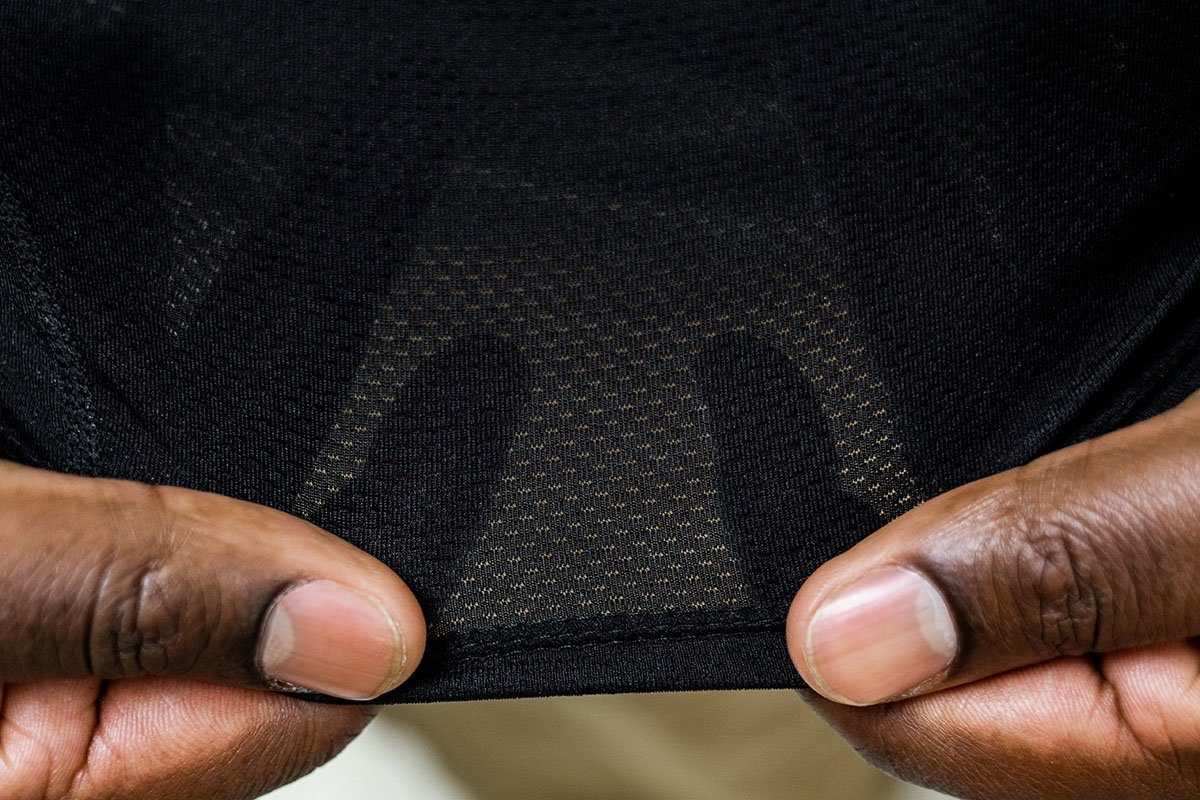 Close-up of Maxx-Dri Silver Elite T-Shirt fabric showing breathability and stretch.