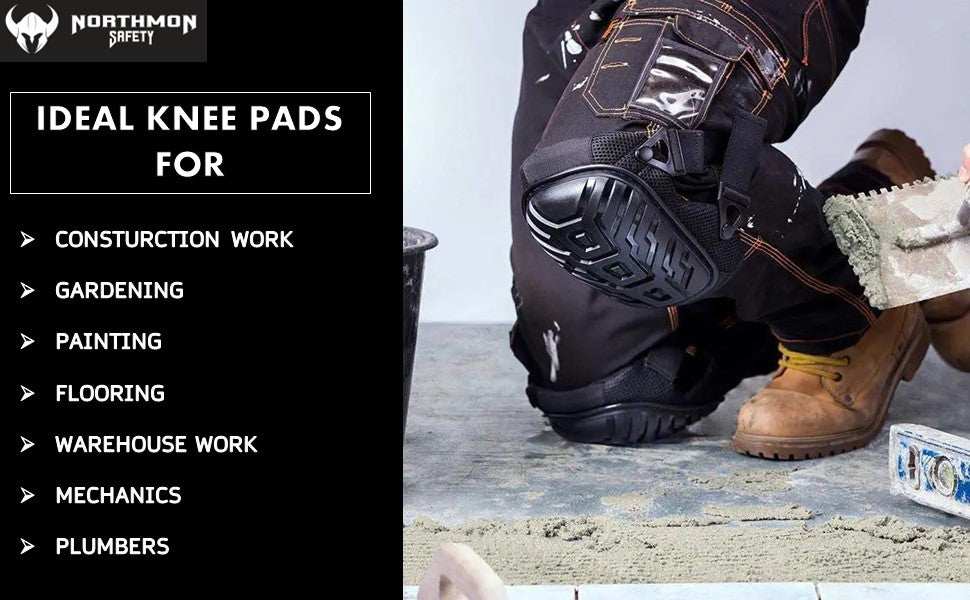 Professional Work Knee Pads for Construction, Gardening, Painting, Flooring, Warehouse, Mechanics, and Plumbers - Heavy Duty Foam Padding and Comfort Gel Cushion.