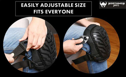 Easily adjustable professional work knee pads with heavy duty foam padding and comfort gel cushion.