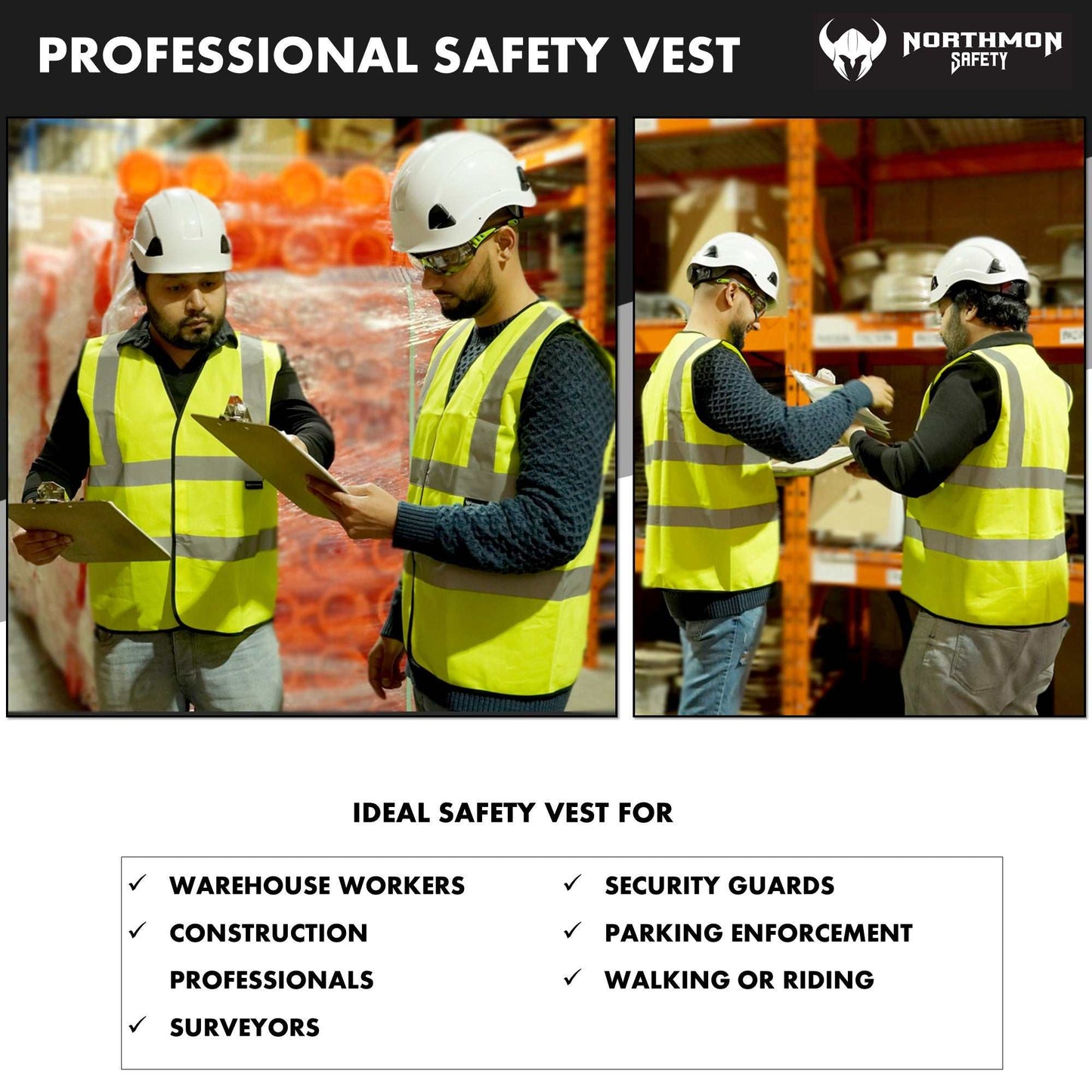 Two band high visibility safety vest, ANSI Class 2, yellow with reflective strips, ideal for construction and warehouse workers.