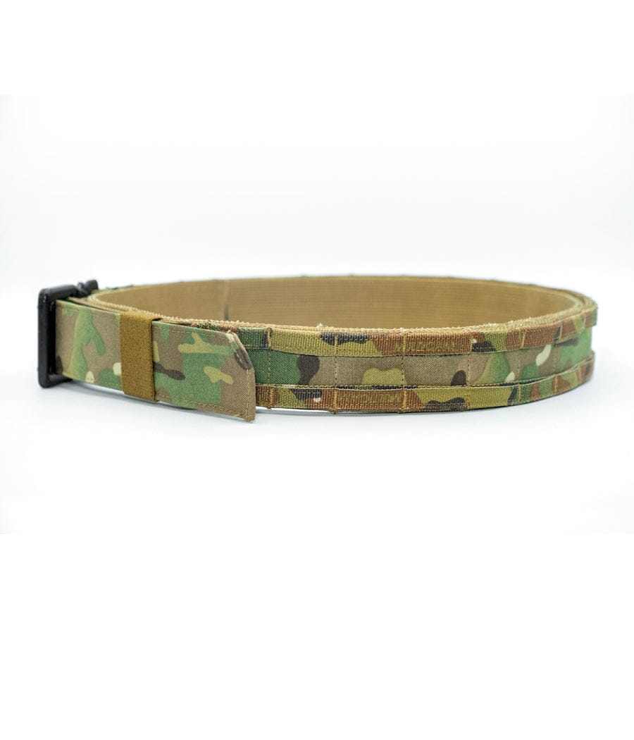 Paladin Battle Belt with camouflage pattern and tactical design, featuring rigid construction.