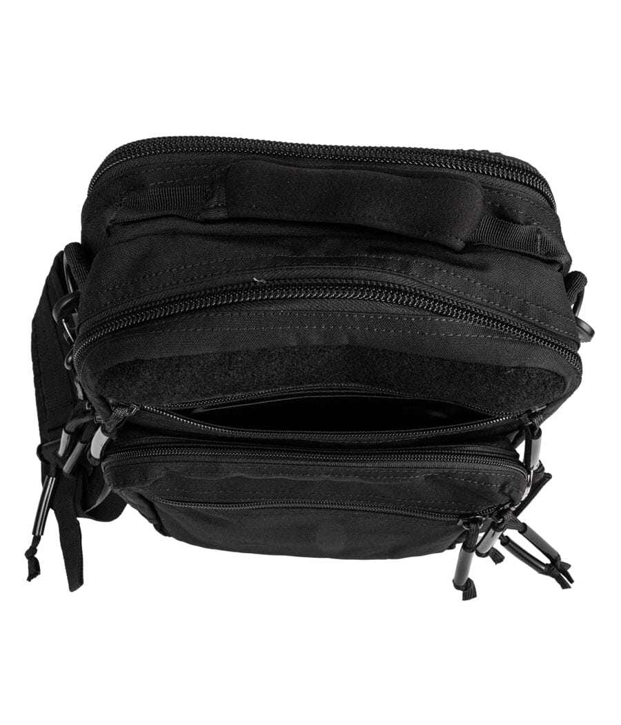 PF-1 Armored Fast Access EDC CCW Bag, black, multiple compartments, heavy-duty zippers.