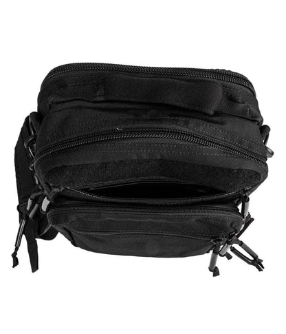 PF-1 Armored Fast Access EDC CCW Bag, black, multiple compartments, heavy-duty zippers.