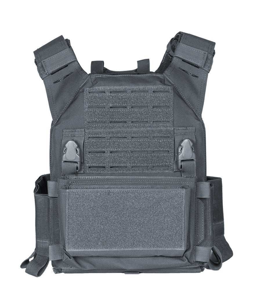 QRF Low Visibility Minimalist Plate Carrier with velcro cummerbund system and integrated mag pouches.