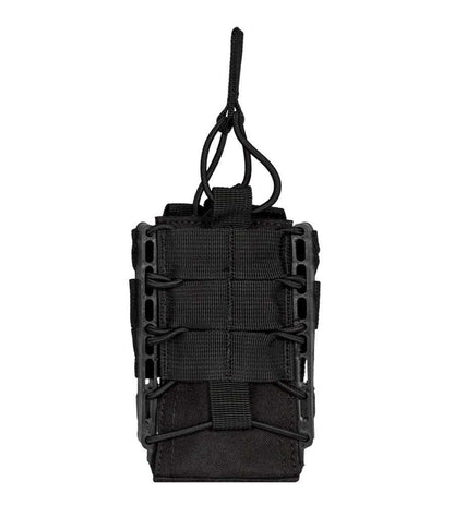 Rapid Access Single AR mag pouch with open top Molle design, black color.