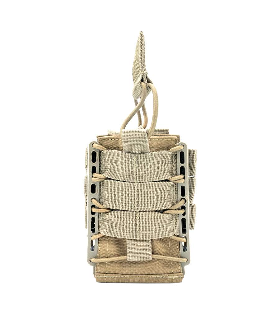 Molle mag pouch for AR .223/5.56 & 7.62, open top design with adjustable retention and polymer frame.