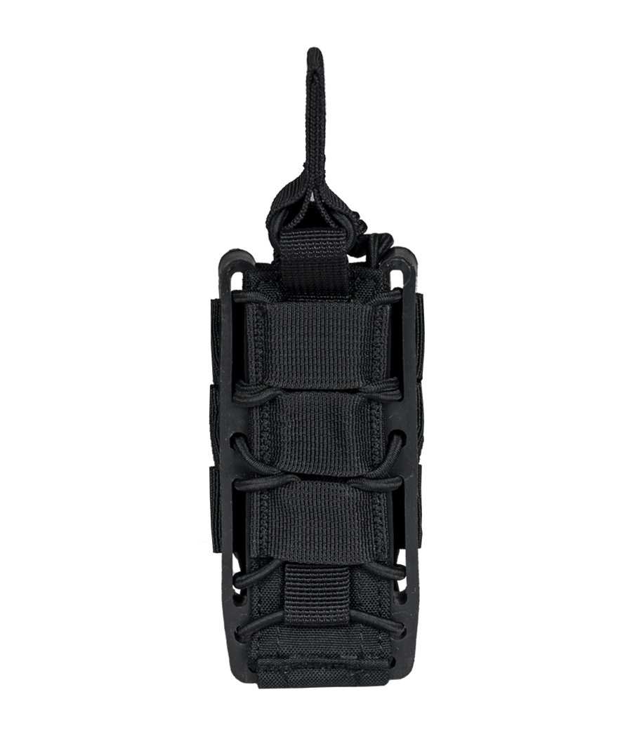 Black Rapid Access Single Pistol Open Top Molle Mag Pouch with durable 1000D Codura construction and adjustable retention.