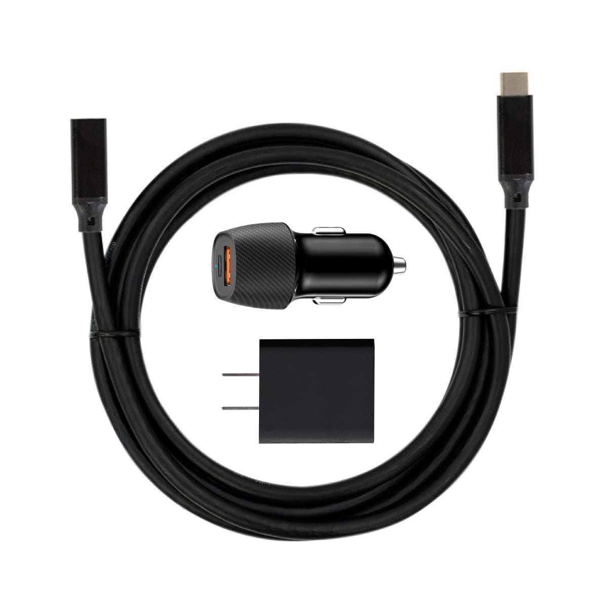 Replacement Zen Heated Blanket Direct Power Kit with wall power block, 12V car charging adapter, and USB C adapter.