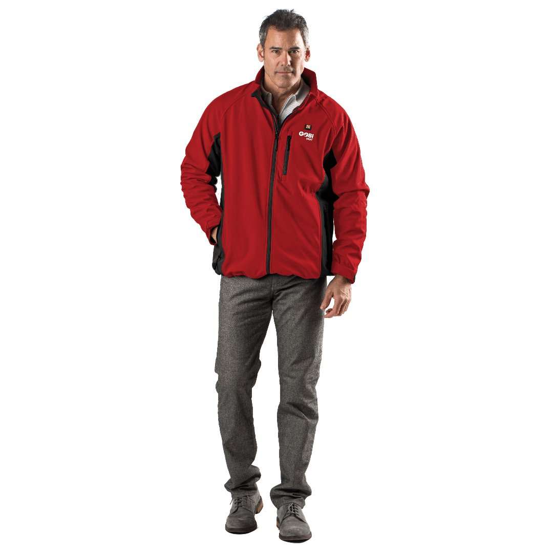 Sahara Mens Heated Jacket, wind and water-resistant soft-shell with adjustable heat settings.