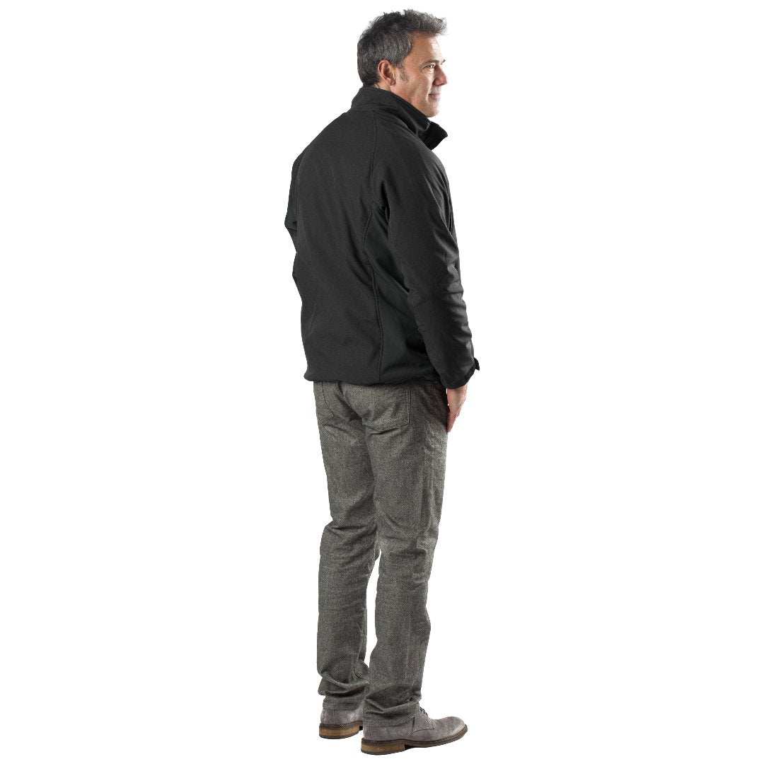 Sahara Mens Heated Jacket, versatile wind and water-resistant soft-shell with adjustable heat settings.