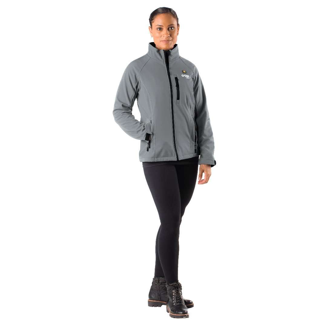 Sahara Women's Heated Jacket with multiple heat settings and battery life, featuring a stylish design and durable softshell material.