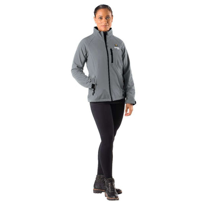 Sahara Women's Heated Jacket with multiple heat settings and battery life, featuring a stylish design and durable softshell material.