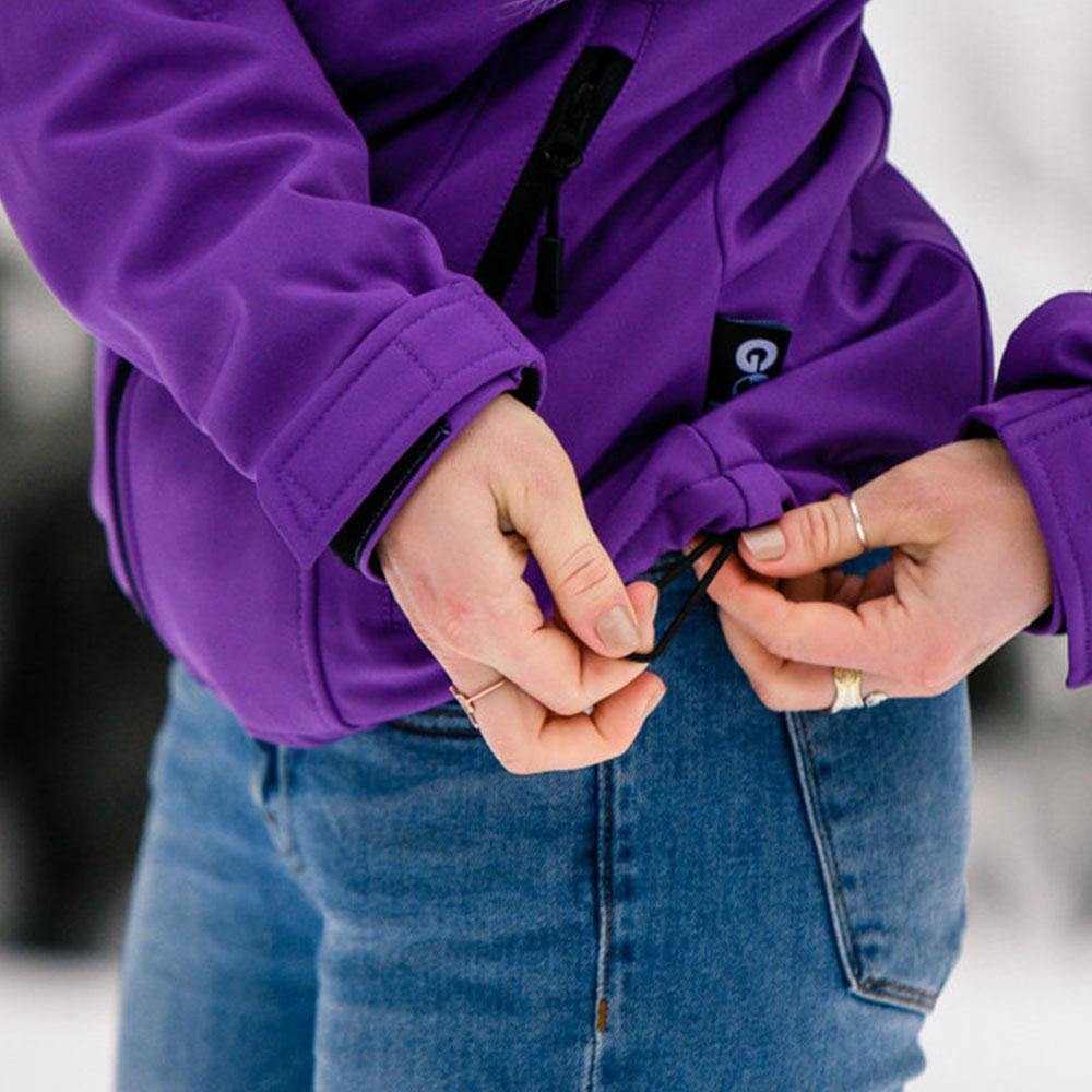 Sahara Women's Heated Jacket in purple with adjustable velcro cuffs.